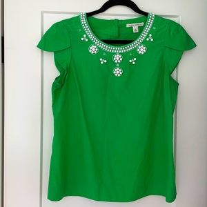 Banana Rep silk green sleeveless top white beading